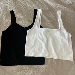Black and White Ribbed Women Tops Black size Large  White size M-L